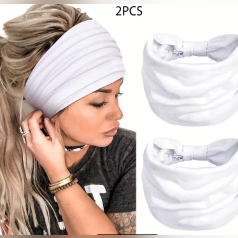 2 Pack White Headband Set